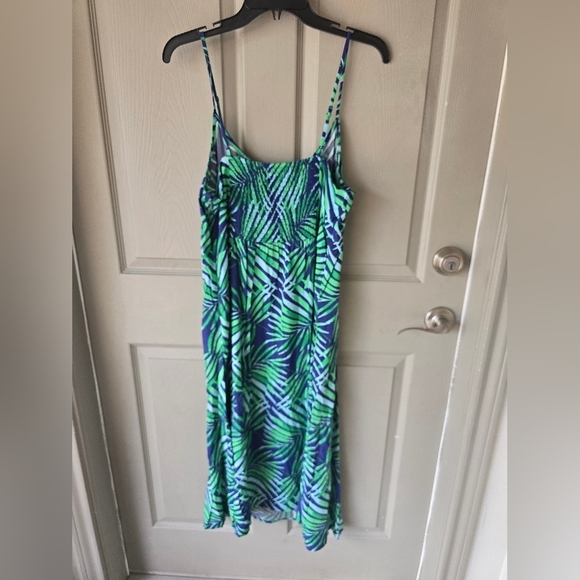 Old Navy Floral Slip Dress Midi Sz L Women Green Blue Palm Leaf Tropical Coastal - Picture 12 of 13